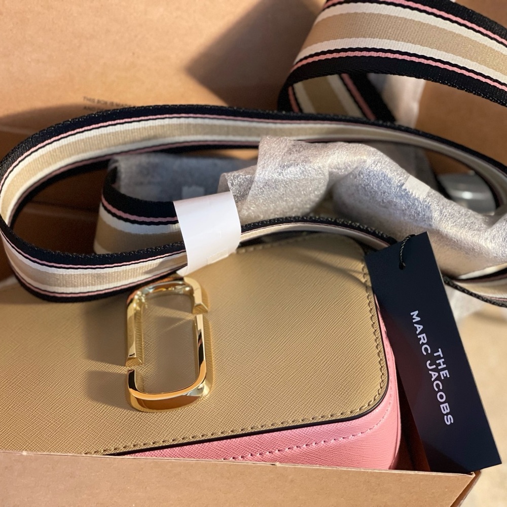 Marc Jacobs The Snapshot Pink and Beige Crossbody with Gold Accent